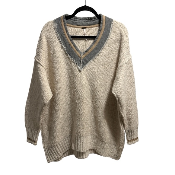 Free People Steffie V-Neck Varsity Stripe Oversized Pullover Sweater Size XS - Picture 3 of 14